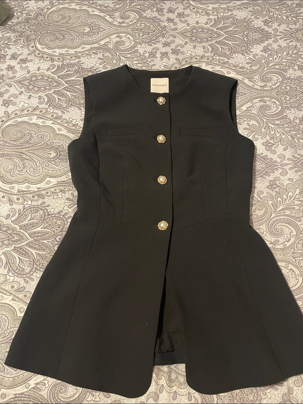 Black Sleeveless Peplum vest with Pearl Buttons